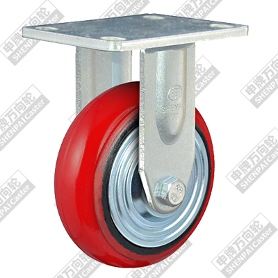 8寸平底固定铁芯聚氨酯轮（红、弧）