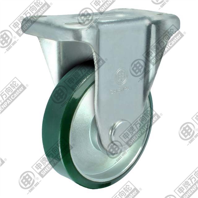 4"平底固定钢芯聚氨酯轮 （绿色）